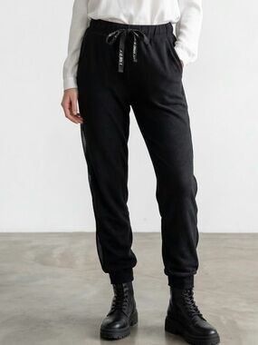 Emma & Sam Black With Sheer‎ Fishnet Side Panel Jogger Sweatpants